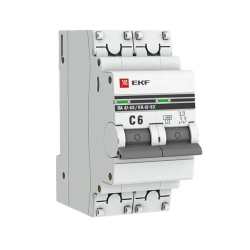 Выключатель автоматический модульный 2п C 6А 4.5кА ВА 47-63 PROxima EKF mcb4763-2-06C-pro - фото
