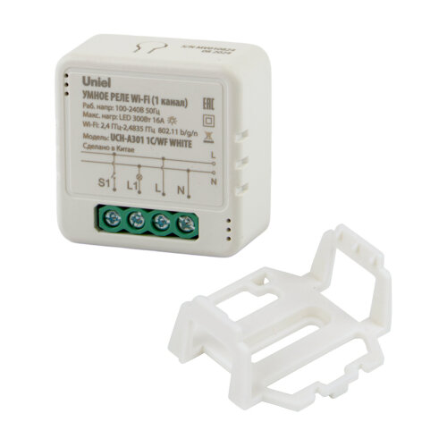 UCH-A301 1C-WF WHITE Умное реле Wi-Fi, 1 канал, 100-240В, 16А, 3500Вт, 300Вт для светодиодов, Встраиваемое, Голосовое управление+приложение UnielSmart, TM Uniel - фото 2