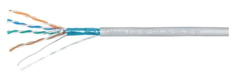 Кабель витая пара F/UTP кат.5E 4х2х24AWG solid LSZH нг(А)-HF FTP-4P-Cat.5e-SOLID-LSZH-GY сер. (уп.305м) Cabeus 10441c - фото 2