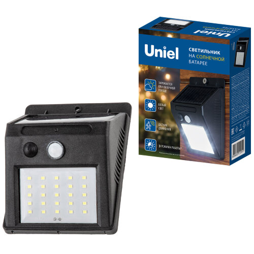 USL-F-262-PT120 SENSOR Садовый светильник на солнечной батарее, с датчиком движения, 25 светодиодов, Белый свет, 1x18650 Li-Io аккумулятор в-к, IP44, TM Uniel - фото 7