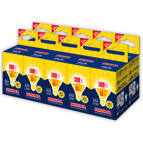 LED-G45-11W/WW/E14/FR/NR Набор из 10штук Лампа светодиодная. Форма "шар", матовая. Серия Norma. Теплый белый свет (3000K) Картон. ТМ Volpe - фото