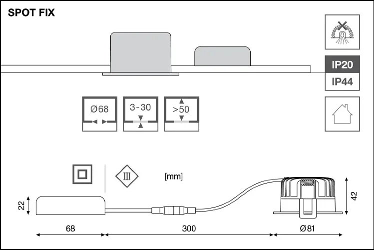Светильник светодиодный встраиваемый 8W/927 DIM (Отсечка) 36° IP44 640Lm d81(68)x42 | DIP-переключатель | SPOT FIX | - LEDVANCE. Фото 6