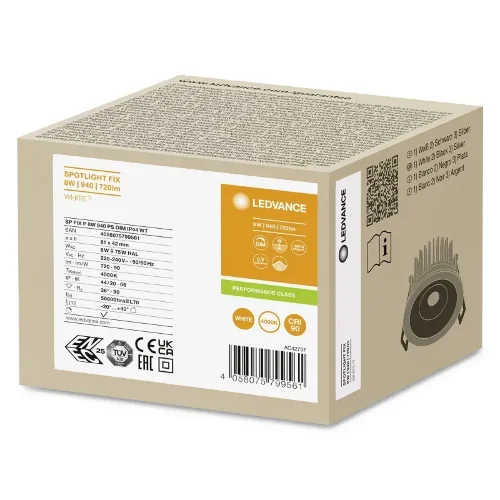 Светильник светодиодный встраиваемый 8W/927 DIM (Отсечка) 36° IP44 640Lm d81(68)x42 | DIP-переключатель | SPOT FIX | - LEDVANCE. Фото