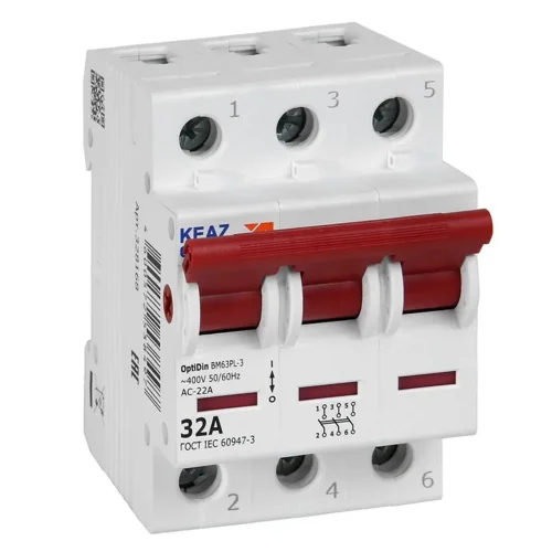 Выключатель нагрузки модульный 3п 32А OptiDin BM63PL-332-УХЛ3 (ВМ63PL) КЭАЗ 328168 - фото