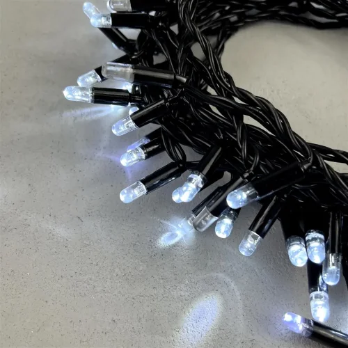 Гирлянда Нить с Колпачком 10м Белая с Мерцанием Белого Диода 220В, 100 LED, Провод Черный ПВХ, IP65. Фото 2.