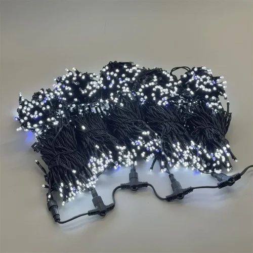 Комплект 5 Белых Нитей по 20м с Мерцанием Белого Диода, 1000 LED, Провод Черный Каучук 2,3мм, IP54. Фото 1.