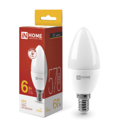 Лампа светодиодная LED-СВЕЧА-VC 6Вт 230В Е14 3000К 570Лм IN HOME