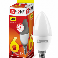 Лампа светодиодная LED-СВЕЧА-VC 6Вт 230В Е14 3000К 570Лм IN HOME