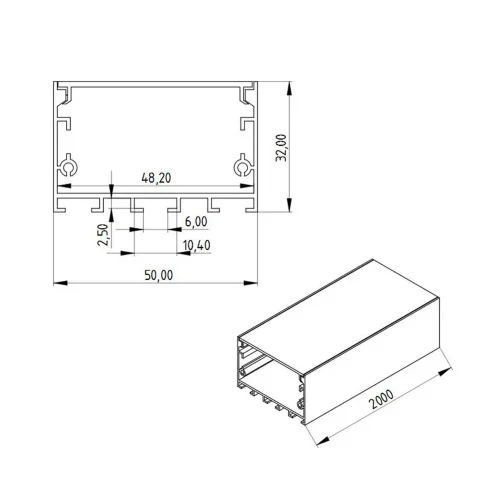 Алюминиевый профиль LC3250 1702 (2000х50х32мм с рассеивателем) - фото II