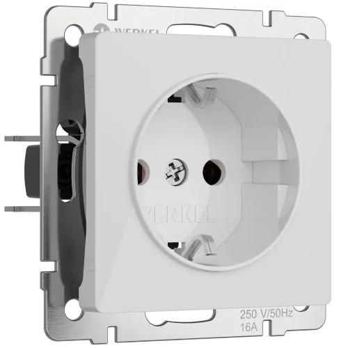 Розетка с заземлением и шторками (белый акрил) W1171141 - фото