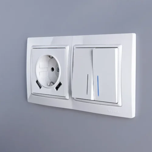 Выключатель двухклавишный с подсветкой (белый) W1120101 - фото 4