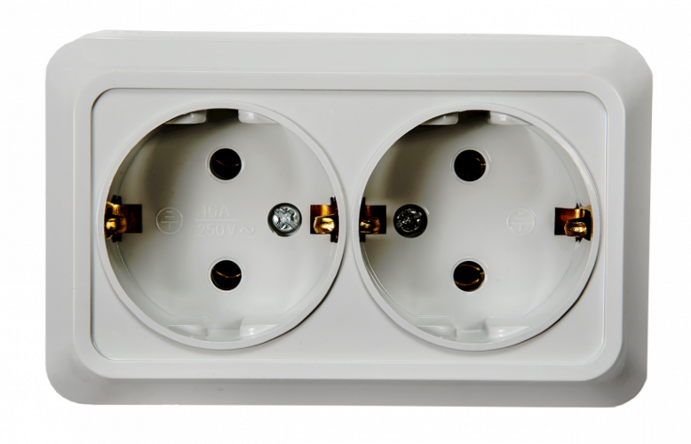 Розетка двойная с заземлением BOLLETO белая накладная 7128 IN HOME - Фото
