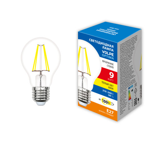 LED-A60-9W-3000K-E27-CL-SLF Лампа светодиодная, Форма A, прозрачная, Теплый белый свет 3000K - фото 3