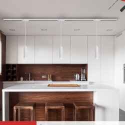 Светильник трековый подвесной TP-GU10 TB-NL-WH с подсв. 200мм, шнур 1м, белый IN HOME