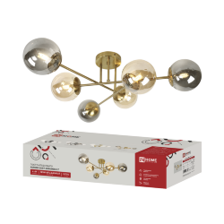 Люстра под лампу AURORA LUNA-6G9AMSM-LT 6хG9 янтарные и дымчатые плафоны, латунный корпус IN HOME