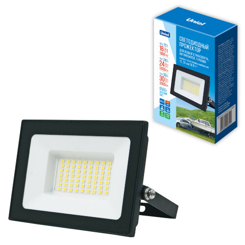 ULF-F70 30W-6500K IP65 12-24-36V BLACK Прожектор светодиодный, Дневной свет 6500K, Корпус черный, TM Uniel - фото 3