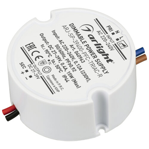 Блок питания ARJ-SP-39400-PFC-TRIAC-R (15W, 27-39V, 400mA) (Arlight, IP44 Пластик, 5 лет) 040963 - фото