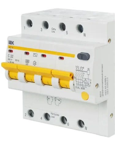 Выключатель автоматический дифференциального тока 4п C 32А 30мА тип AC 4.5кА АД-14 KARAT IEK MAD10-4-032-C-030 - фото 8