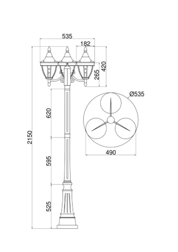 Садово-парковый светильник Rivoli E27х3 60Вт IP 44 (Черный) - фото 9