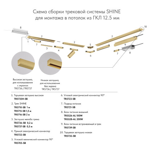 TR5736-SB Декоративная заглушка желоба трека SHINE BASE, 20см, сатинированная латунь, алюминий. Фото 8