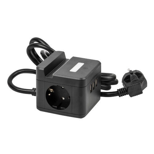 S-GCD2-1.5SBUH BLACK Удлинитель серии Standard, с-з, шнур 1.5м, 2 гнезда, 3 USB, 16А, держатель для телефона, Черный - фото 2