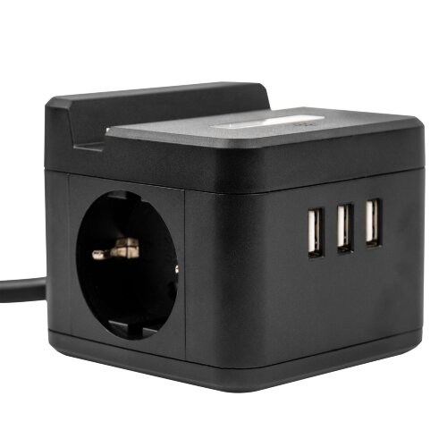 S-GCD2-1.5SBUH BLACK Удлинитель серии Standard, с-з, шнур 1.5м, 2 гнезда, 3 USB, 16А, держатель для телефона, Черный - фото 4