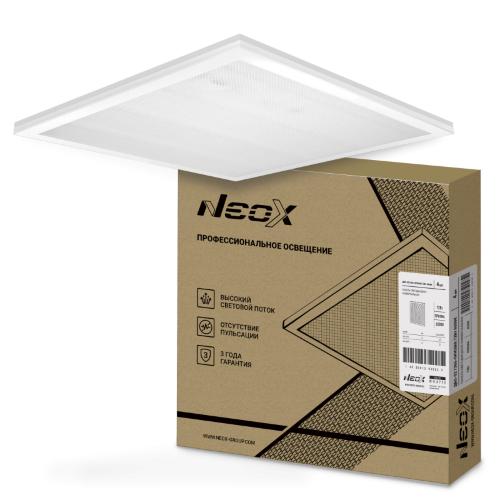Панель светодиодная универсальная ДВО-02 7565-ПРИЗМА 75Вт 6500K IP40 595х595х19мм NEOX - Фото