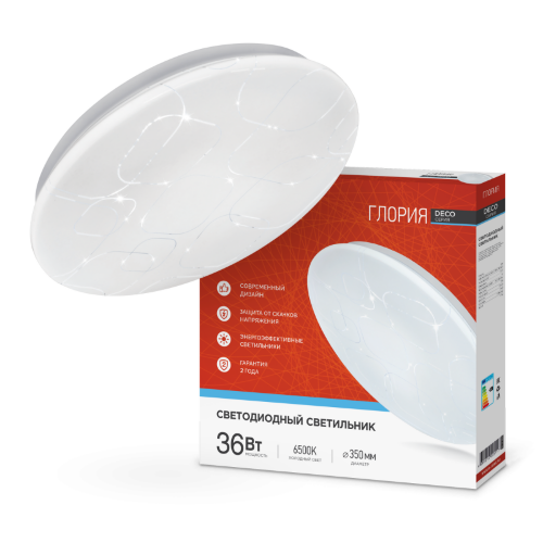 Светильник светодиодный серии DECO ГЛОРИЯ 36Вт 230В 6500К 3240Лм 380х55мм IN HOME - Фото
