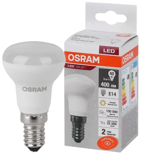Лампа светодиодная R50 LV 7SW/3000K (=60W) E14 230V | LED Value 2Y | - OSRAM. Фото