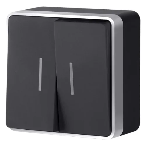 Выключатель двухклавишный с подсветкой Gallant черный с серебром W5020134 W5020134 - фото