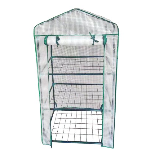 UGH-R10 H125 GREEN-WHITE Парник-стеллаж для рассады, 3 полки, 60x40x125см, Металлическая труба в ПВХ, цвет зеленый, Тент из армированного полиэтилена 135г-м2, цвет сетки белый, TM ФитоЛето - фото 1