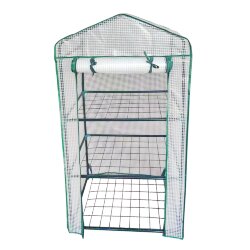 UGH-R10 H125 GREEN-WHITE Парник-стеллаж для рассады, 3 полки, 60x40x125см, Металлическая труба в ПВХ, цвет зеленый, Тент из армированного полиэтилена 135г-м2, цвет сетки белый, TM ФитоЛето