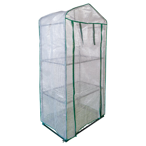 UGH-R10 H125 GREEN-WHITE Парник-стеллаж для рассады, 3 полки, 60x40x125см, Металлическая труба в ПВХ, цвет зеленый, Тент из армированного полиэтилена 135г-м2, цвет сетки белый, TM ФитоЛето - фото 3