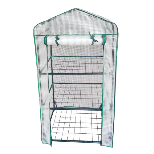 UGH-R10 H125 GREEN/WHITE Парник-стеллаж для рассады, 3 полки, 60x40x125см. Металлическая труба в ПВХ, цвет зеленый. Тент из армированного полиэтилена 135г/м2, цвет сетки белый. TM ФитоЛето - фото