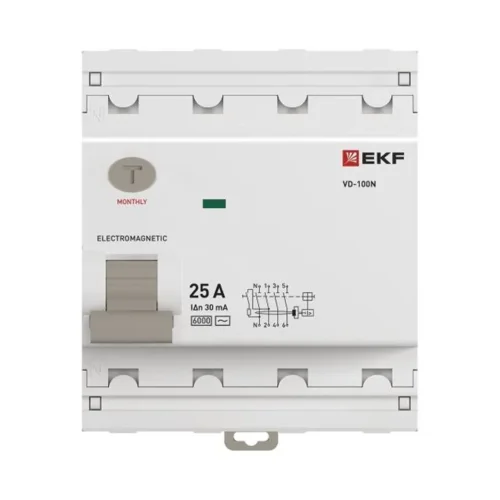 Выключатель дифференциального тока 4п 25А 30мА тип AC 6кА ВД-100N электромех. PROxima EKF E1046M2530 - фото 3