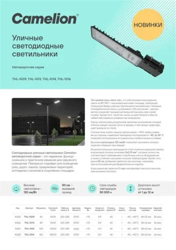 Светильник THL-1016 150Вт 5700К IP65 18000лм 220-240В 454х175х24 КСС 'Ш' 1/5 НПВ уличный Camelion 16368 - фото 5