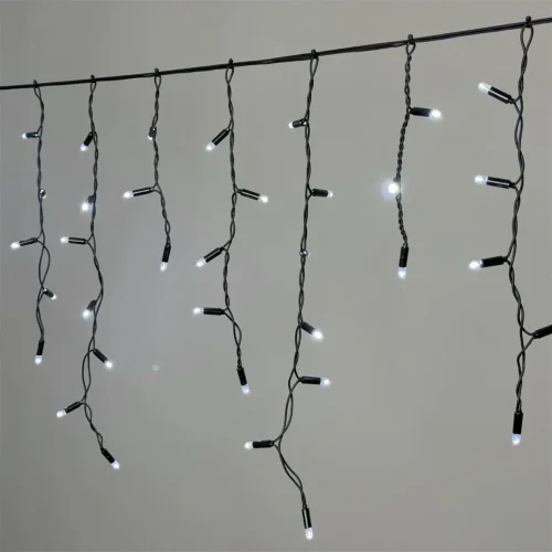 Гирлянда Бахрома 3,1 x 0,5 м Белая 220В, 120 LED, Провод Черный Каучук 2,3мм, IP65. Фото 2.