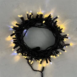 Гирлянда Нить с Колпачком 10м Тепло-Белая с Мерцанием Белого Диода 220В, 100 LED, Провод Черный ПВХ, IP65