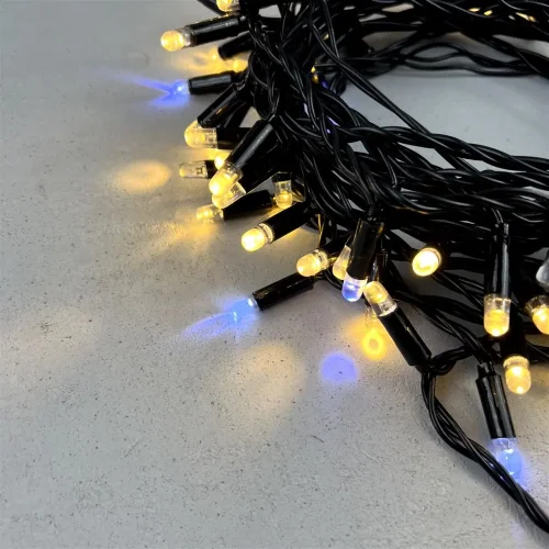 Гирлянда Нить с Колпачком 10м Тепло-Белая с Мерцанием Белого Диода 220В, 100 LED, Провод Черный ПВХ, IP65. Фото 2.