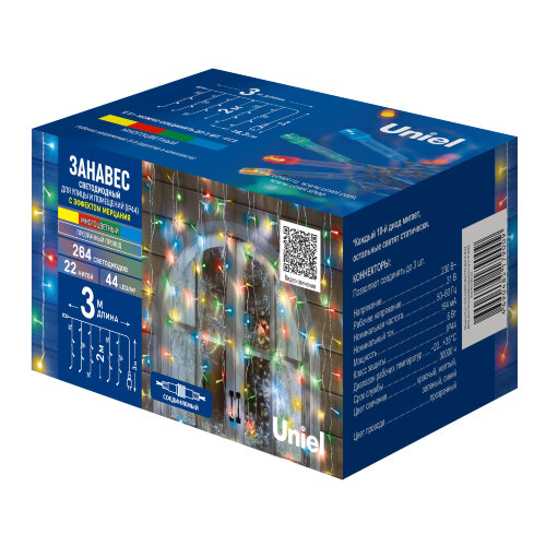 ULD-C3020-264-TTK MULTI IP44 Занавес светодиодный с эффектом мерцания, 3х2м, 264 светодиода, Разноцветный свет, Провод прозрачный, TM Uniel - фото 14