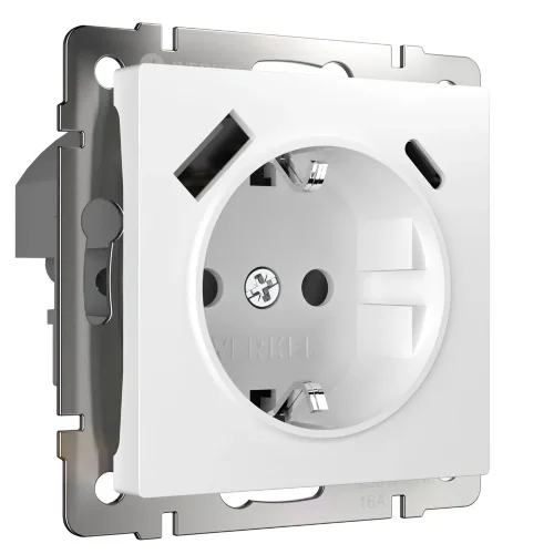 Розетка с заземлением, шторками и USB тип A+C (белый) W1171701 - фото