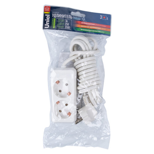 S-GCD2-3 Удлинитель Uniel серии Стандарт, с/з, 2 гн., шнур 3 м - фото