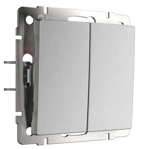 Выключатель двухклавишный с самовозвратом серебряный W1122406 - фото