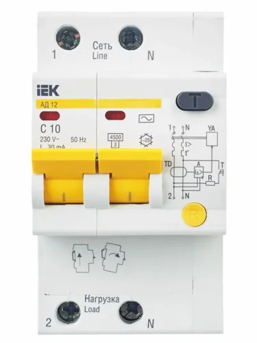 Выключатель автоматический дифференциального тока 2п C 10А 30мА тип AC 4.5кА АД-12 KARAT IEK MAD10-2-010-C-030 - фото 2