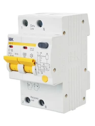 Выключатель автоматический дифференциального тока 2п C 10А 30мА тип AC 4.5кА АД-12 KARAT IEK MAD10-2-010-C-030 - фото 8