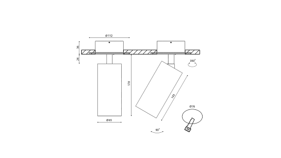 Крепление сменное М1 для светильников VILLY, поворотное встраиваемое в гипсокартон, цвет Черный, VL-M1-BL. Фото 2