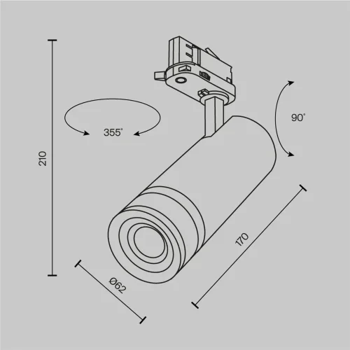 Трековый светильник Фокус Зум / Focus Zoom Trinity 2700K 20Вт 15-60° (Черный) TR198-3-20W2.7K-Z-B - фото 11