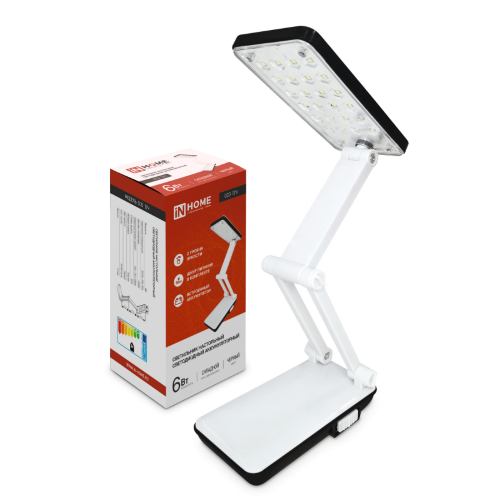 Светильник настольный светодиодный аккумуляторный ССО 12Ч 6Вт 6500К 360Лм 2 уровня яркости 230В ЧЕРНЫЙ IN HOME - Фото
