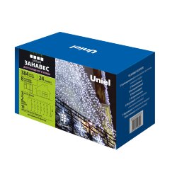 ULD-C3020-384-DTA-RC WHITE IP44 Занавес светодиодный, 3х2м, 384 светодиода, Белый свет, Провод прозрачный, Пульт ДУ в-к, TM Uniel
