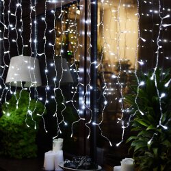 ULD-C3020-384-DTA-RC WHITE IP44 Занавес светодиодный, 3х2м, 384 светодиода, Белый свет, Провод прозрачный, Пульт ДУ в-к, TM Uniel